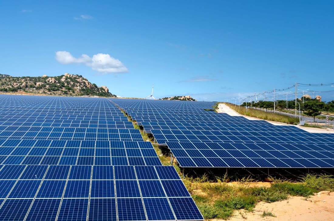Photovoltaic array across a coastal solar generating site